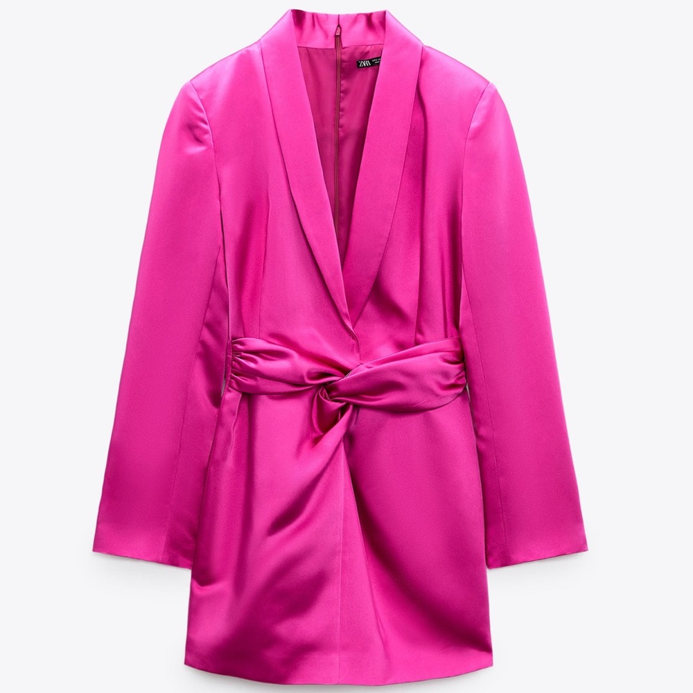 Zara Satin Effect Blazer Dress Fuschia M